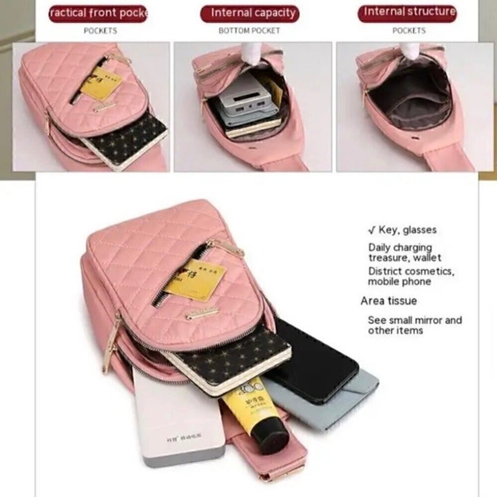 Women's Crossbody Shoulder Bag Sling Bags Chest Fanny Packs Backpack Pink - Picture 9 of 13